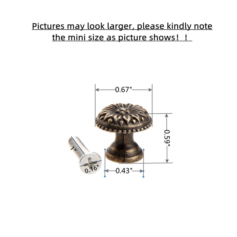 dophee 5Pcs Antique Brass Little Knobs, Small Round Drawer Pulls Handles for Jewelry Box Cupboard Wardrobe Cabinet Wooden Box Desk, 0.67"x 0.59" - Image 4